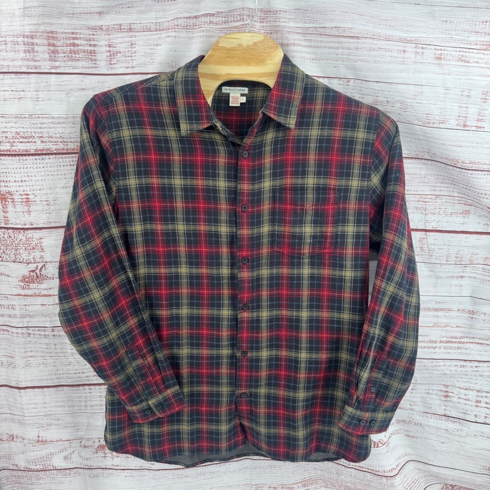Carbon 2 Cobalt Flannel Shirt Mens Large Tall Plaid Button Down lightweight